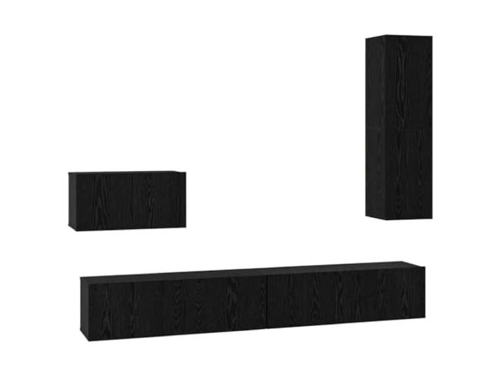 KUPTYERFG Wand TV-Schrank 4-teilig Schwarz Eichen-Optik Holzwerkstoff Flexibles 4er Set TV-Board für Wohnzimmer und Jugendzimmer. Schafft Bodenfreiheit und ordnet Mediengeräte stilvoll.