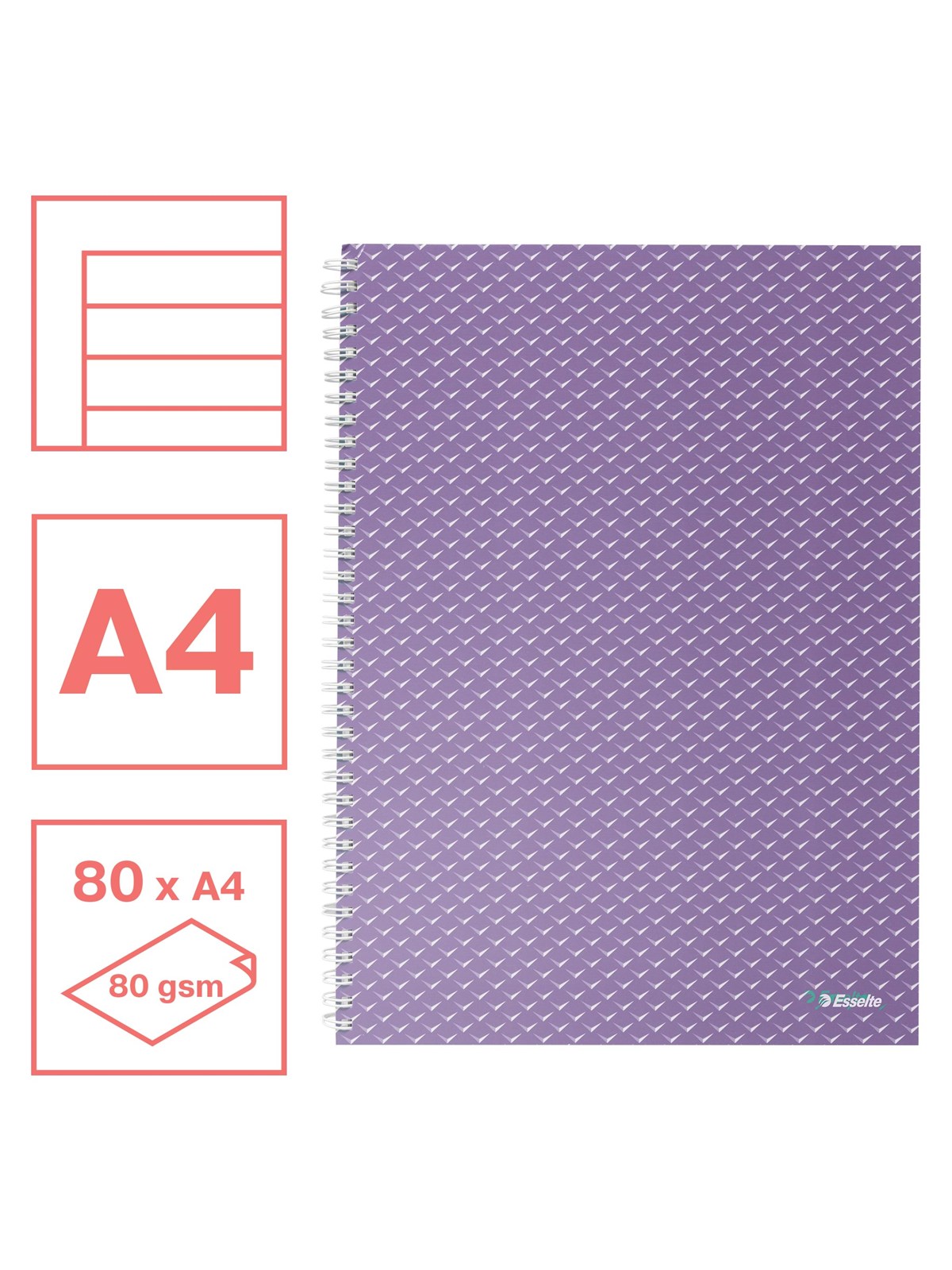 Esselte Colour'Breeze A4 Collegeblock liniert, Spiralbindung Lavendel
