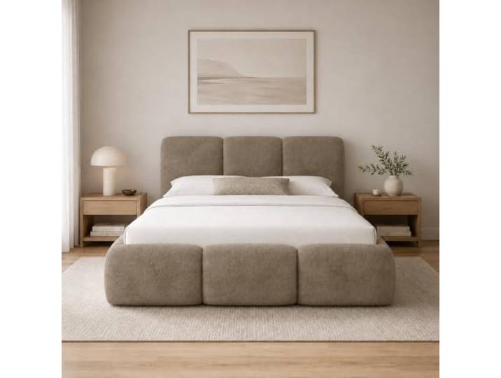 Home Collective Polsterbett mit Bettkasten und Lattenrost 160x200 Steingrau Modernes Doppelbett im Bubble-Design, kuscheliger Bouclé-Stoff, stabiler Metall-Lattenrost, mit großem Stauraum