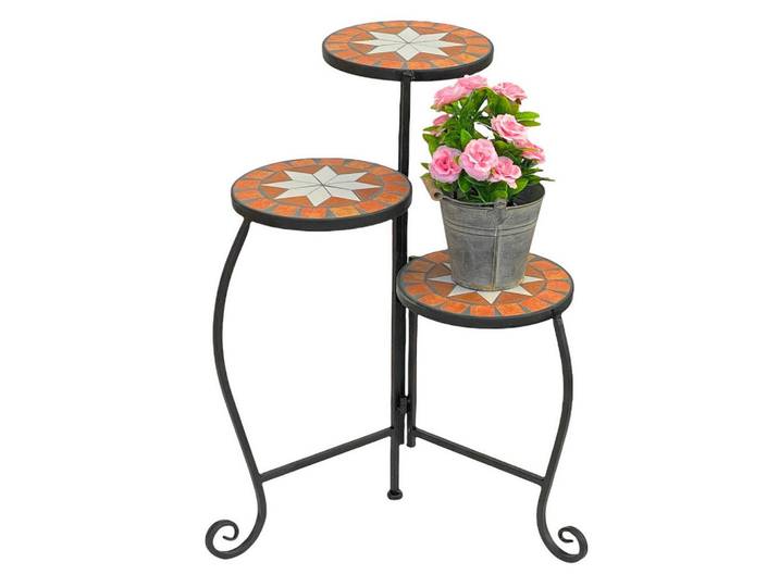 DanDiBo Dandibo Blumentreppe Mosaik Rund 55 cm Blumenregal 12020 Beistelltisch Pflanzenständer Mosaiktisch Blumenbank, Schwarz, Metall, 45x55x45 cm, Wohnzimmer, Wohnzimmertische, Blumenständer