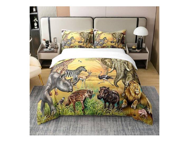LuxusKollektion Kinderbettwäsche Bettwäsche Set Safari Tiere 220x240 Bio-Baumwolle