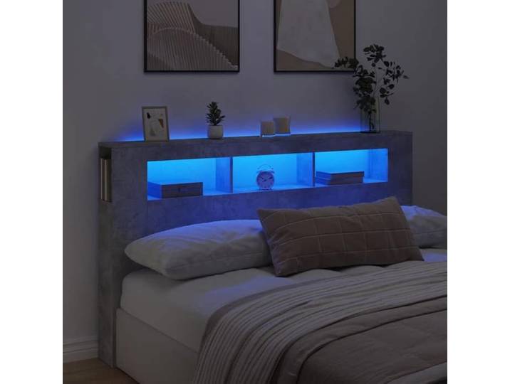 Tête de Lit à LED Panneau avec Rangement Accessoire de Lit Tête de Cadre de Lit Chambre Gris Béton 837361