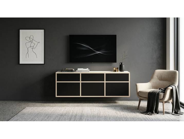 Maßgefertigtes Lowboard hängend Premium Dekore Weiß Multiplex Kante