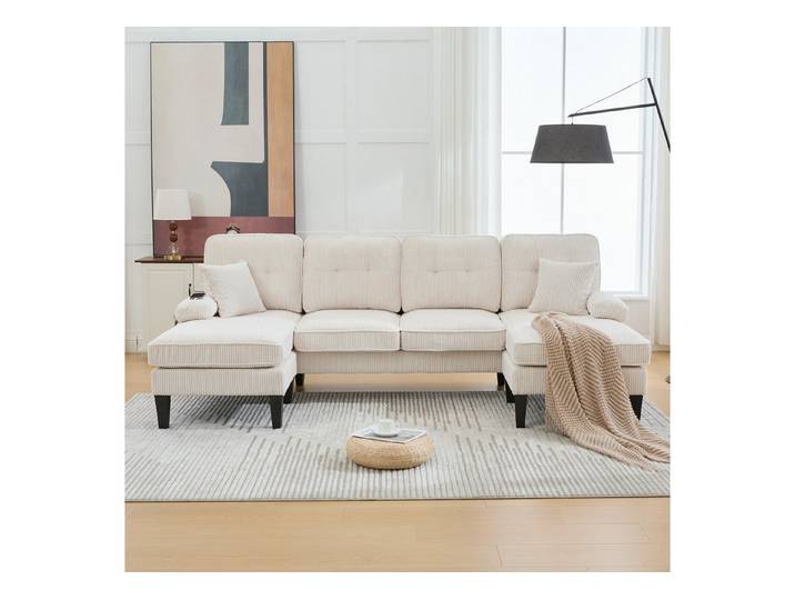BlingBin 4-Sitzer Sofa U-Form Loungesofa Polstersofa, U-Ecksofa 1 Teile, mit 2 Lounges,Leinenbezug & USB-Ladung,Das Herzstück Ihres Wohnzimmers