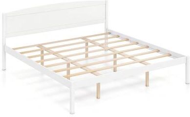 Costway King Size Wooden Platform Bed Frame with Curved Headboard-White