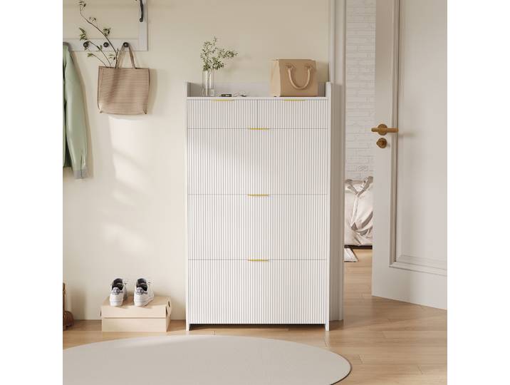 Rosahqnda Armoire à chaussures étroite moderne, tiroirs rabattables, coffre à chaussures avec tiroir, étagère à chaussures peu encombrante, armoire à chaussures d'entrée