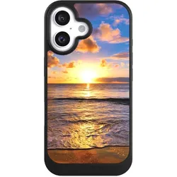Nivocase Hülle für Apple iPhone 16 Handyhülle NIVOcore Case Schwarz Meer Sonnenuntergang Strand (Apple iPhone 16), Smartphone Hülle, Schwarz