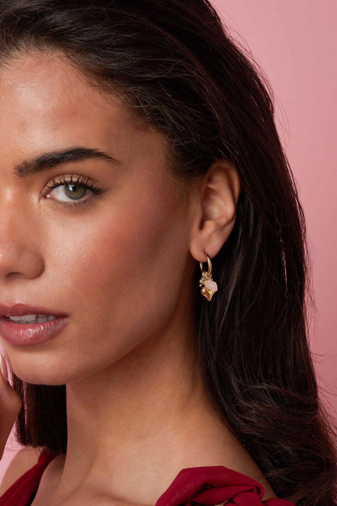 Paar Ohrhänger ADELIA´S "Ohrringe Ohrhänger mit Herzanhängern aus Edelstahl", gold (kaffeebraun), Ohrringe, Damen, Edelstahl, Paar Ohrhänger, Dieser stylische Modeschmuck zeichnet sich durch Creolen mit beweglichen Herzanhängern aus