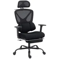 MODFU Ergonomischer Bürostuhl aus Kunststoff in Schwarz mit Netzrücken und Fußstütze