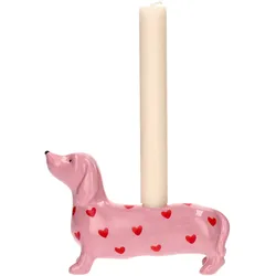 Mignon Kerzenhalter Dackel mit Herzen rosa 17x6x11,5cm