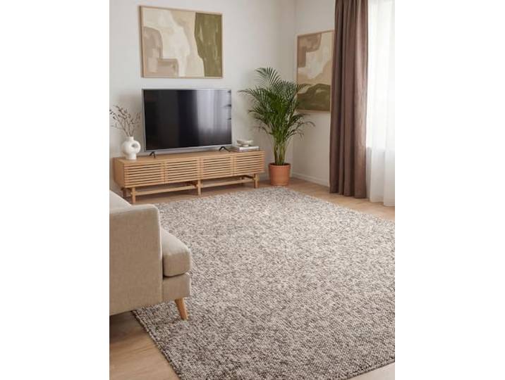 Elle Decoration Rocco - Schlingen Teppich, Maschinen Waschbar, Woll Optik, Natürlicher Look, Modern, Skandi Look für Wohnzimmer, Esszimmer, Schlafzimmer, Flur - Taupe Multifarben, 120x170cm