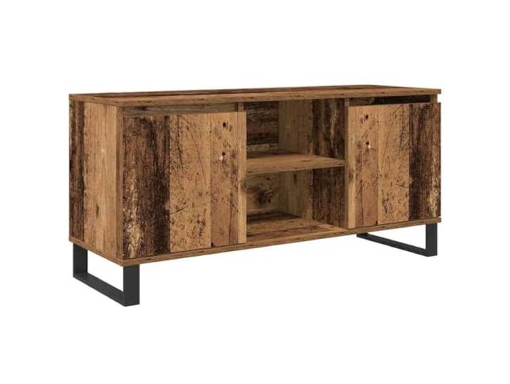 GKHPYURE TV-Schrank aus altem Holz, 104 x 35 x 50 cm, mehrschichtiges Holz 2 Türen, 2 Regale, minimalistisches Design, Wandbefestigung, Metallbeine