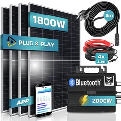 SUNNIVA® 1800W Balkonkraftwerk 2000W komplett Steckdose - Astro Energy 2000W Wechselrichter - PV Solaranlage Komplettset - 4x 450W (1800W) Solarmodule - inkl. 5m Kabel - Bluetooth, WIFI