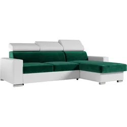 ECKSOFA FOX-L Dunkelgrün/Weiß
