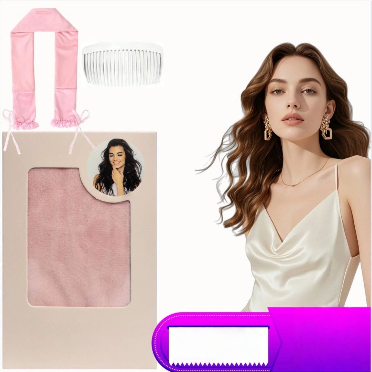 INF Satin Lockstab-Set ohne Hitze – Schlaf-In Big-Wave Haarkurler für einfache Über-Nacht-Wellen Rosa