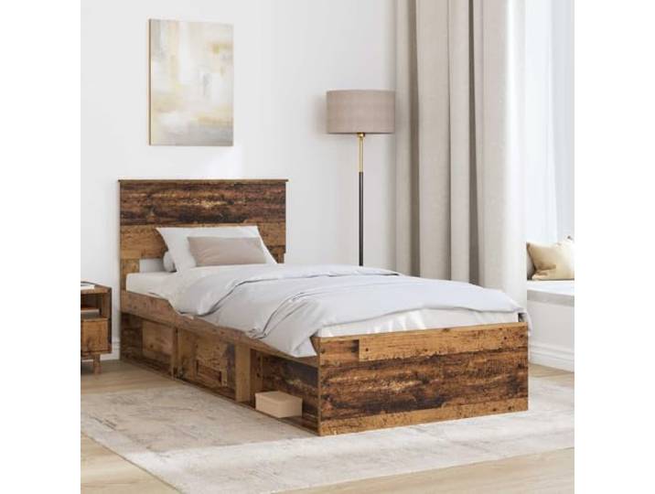KTHLBRH Bettgestell aus Altholz, 90 x 190 cm, mehrschichtig Kopfteil inklusive, Lattenrost, modernes Design, einfache Reinigung, max. Belastung 100 kg