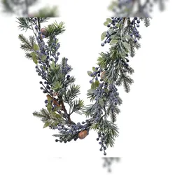 Christmas Decorations 1,8m Künstliche Beerengirlande beschneit 20cm mit blauen Beeren Weihnachtsgirlande Kunstgirlande Dekogirlande Winterdeko Weihnachtsdeko