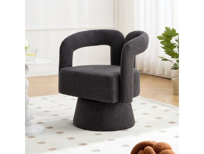 Fauteuil Pivotant 67x55x74cm Tissu Bouclette Gris Foncé - Fauteuil Moderne - Design Creux 360° Assise Épaisse Métal Salon