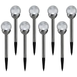 HI, Gartenbeleuchtung, Solar-Gartenlampe mit Crackle-Effekt-Kugel & Erdspiess, 8er-Set