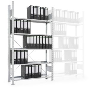 META-Regalbau Aktenregal S3 Büro Compact, 287776, aus Metall, 5 Ordnerhöhen, 125 x 185 x 30 cm (B/H/T), silber
