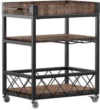 iNSPIRE Q Classic Myra Rustic Serving Cart with Wine Inserts and Removable Tray Top