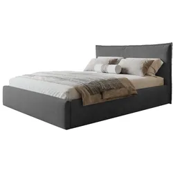 BETT 120x200 - Polsterbett mit Bettkasten und Holzrahmen - Modern Betten - Weicher Jasminstoff - Kollektion Rimini - Dunkelgrau