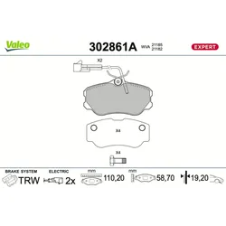 Bremsbelagsatz Scheibenbremse VALEO 302861A für Alfa Romeo Lancia 164 Thema
