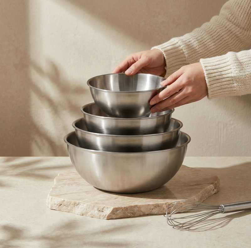 PURE COOK 4-delige roestvrijstalen mengkommen in Japanse stijl, set van nestbare slakommen, vaatwasserbestendig