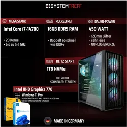 Systemtreff Office PC G255011 (1000 GB, 16 GB, Intel Core i7-14700), PC, Schwarz