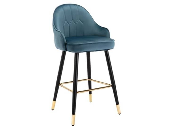 VNCdfhETs Barstuhl Barhocker Samt Thekenhocker Mit Rückenlehne Metall Gepolsterter Sitz Hocker Hohe Barstuhl Barhocker(Blue,Sitting Height 75cm)
