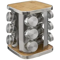 5Five Drehbares Gewürzregal mit 12 Gewürzdosen, Küchen Organizer, Braun, Silber