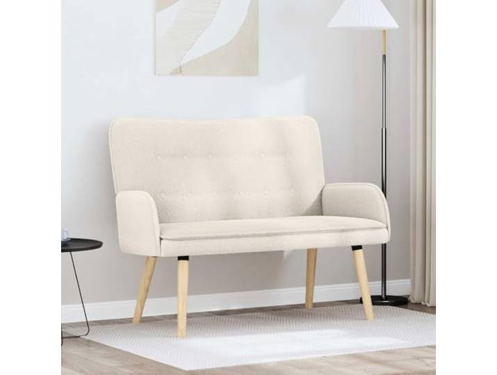 YUTAASU 2-Sitzer Sofa Creme 115 x 61 x 87 cm Bouclé Abgerundete Beine, Stabile Metall-Holz-Konstruktion, Breite Armlehnen, Pflegeleicht