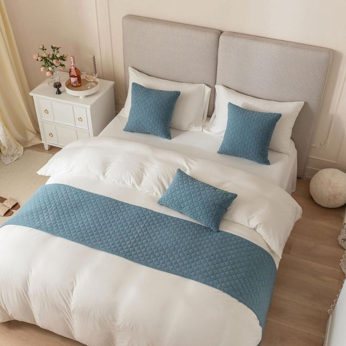 Bedloper Kingsize Bed Runner Huidvriendelijke Stof Haze Blauw 210 x 50 cm