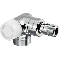 Oventrop Baureihe E Thermostatventil 1163482 Winkel-Eck, links, stufenlose Voreinstellung, DN 15, Messing, Edelstahl-Design
