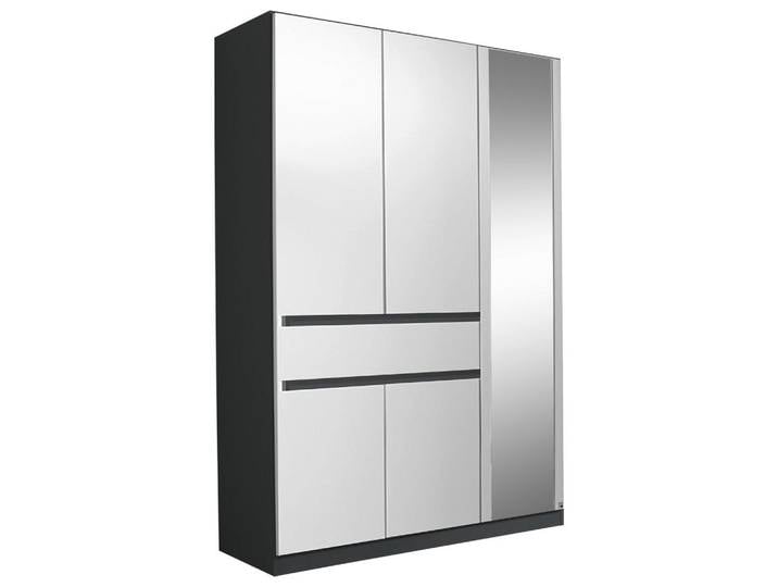 Drehtürenschrank mit Spiegel + Lade 136cm Tübingen, Weiß/Grau