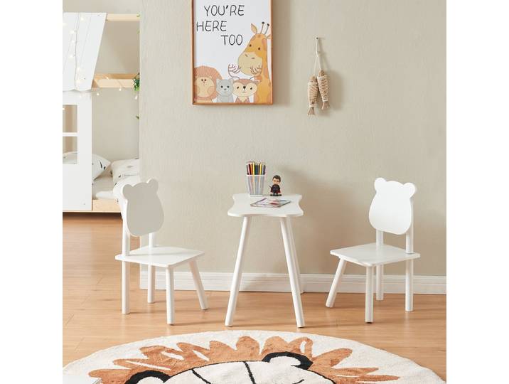 Kindertafel met 2 kinderstoelen Panjang wit [en.casa]