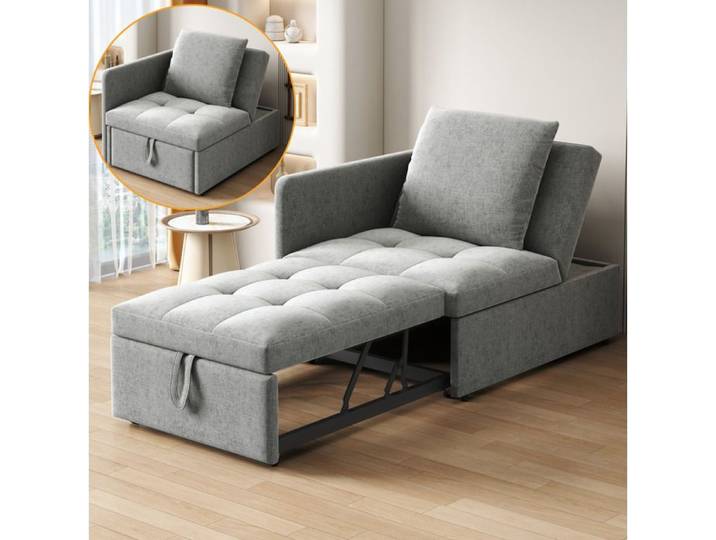 Canapé convertible en lin gris avec dossier réglable coussin