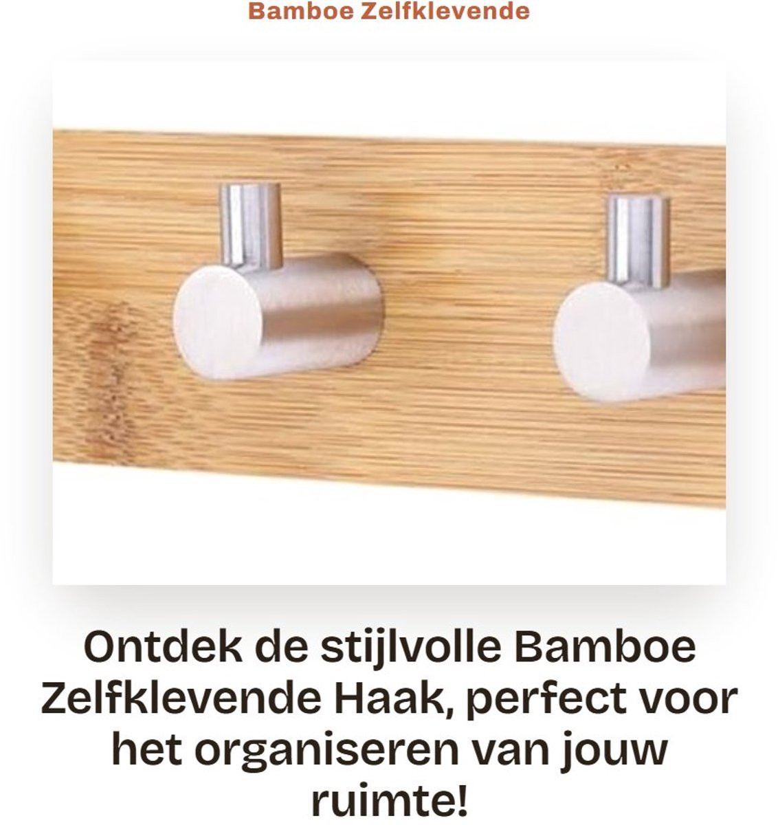 Dailygoods Zelfklevende Wandhaak met Bamboe en Roestvrij Stalen Haak voor Keuken of Badkamer