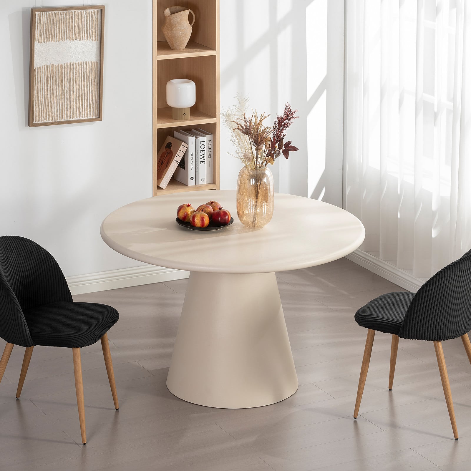 home24 Eettafel YEUXX, ronde moderne eettafel in beige, Diameter: 120 cm