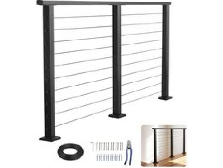 VEVOR Balokon Geländer-Komplettset mit Pfosten, mattschwarzer Edelstahl-Handlauf, Brüstung für Außen-/Innentreppen, mit waagerechten Löchern für Treppen, Terrassen, Balkone, 50x25x1981mm