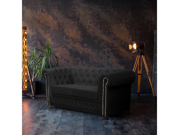 2-Sitzer Sofa Schwarz/Schwarz Samt Ravi 148 x 72 x 86cm Schlaffunktion für dauerhafte Nutzung Industrial