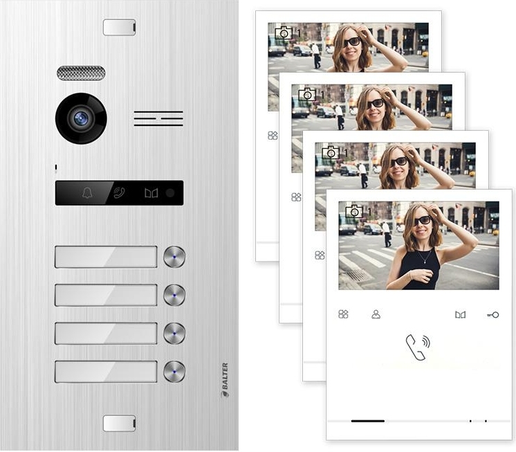 Balter EVO Silber Video Türsprechanlage Quick Monitor 2-Draht BUS Komplettsystem für 4 Teilnehmer