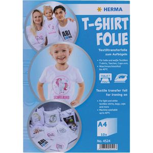 Herma Transferpapier 4524, DIN A4, T-Shirt-Folie für helle Textilien, 10 Blatt