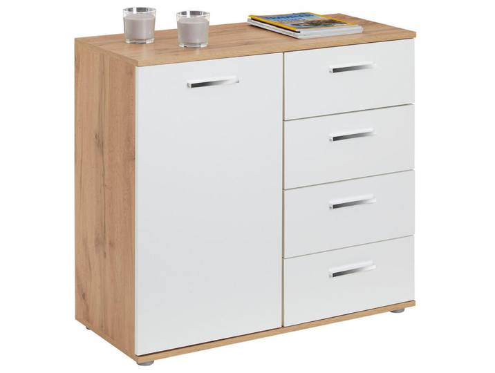 CARO-Möbel Kommode Chicago Wotan Eiche/weiß, Eiche Wotan, Weiß, Mode, 91x82x40 cm, Kleinmöbel, Kommoden, Kommoden