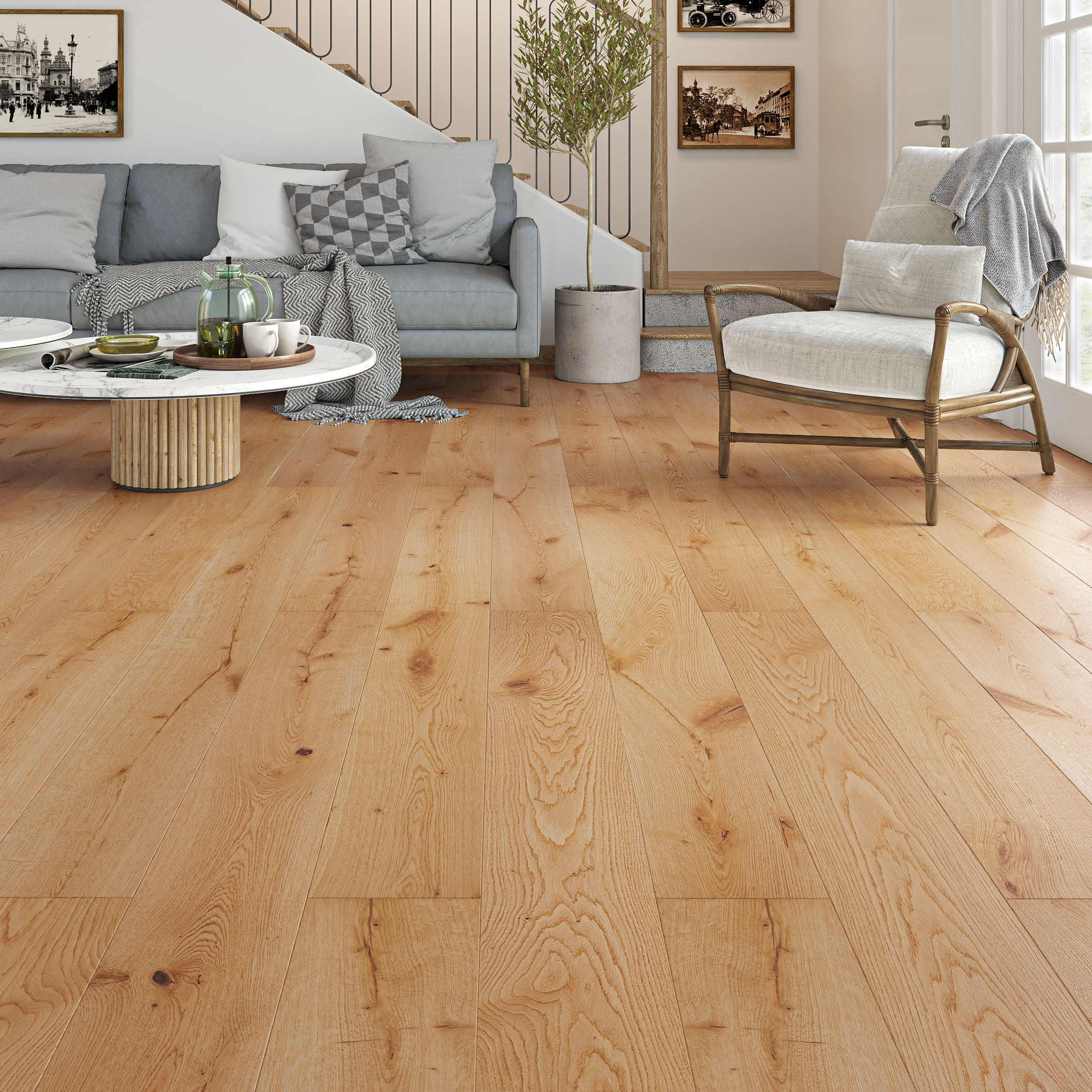 Luxury Flooring Natural Engineered Oak Smooth & Lacquered Flooring - 14mm x 1900mm x 190mm