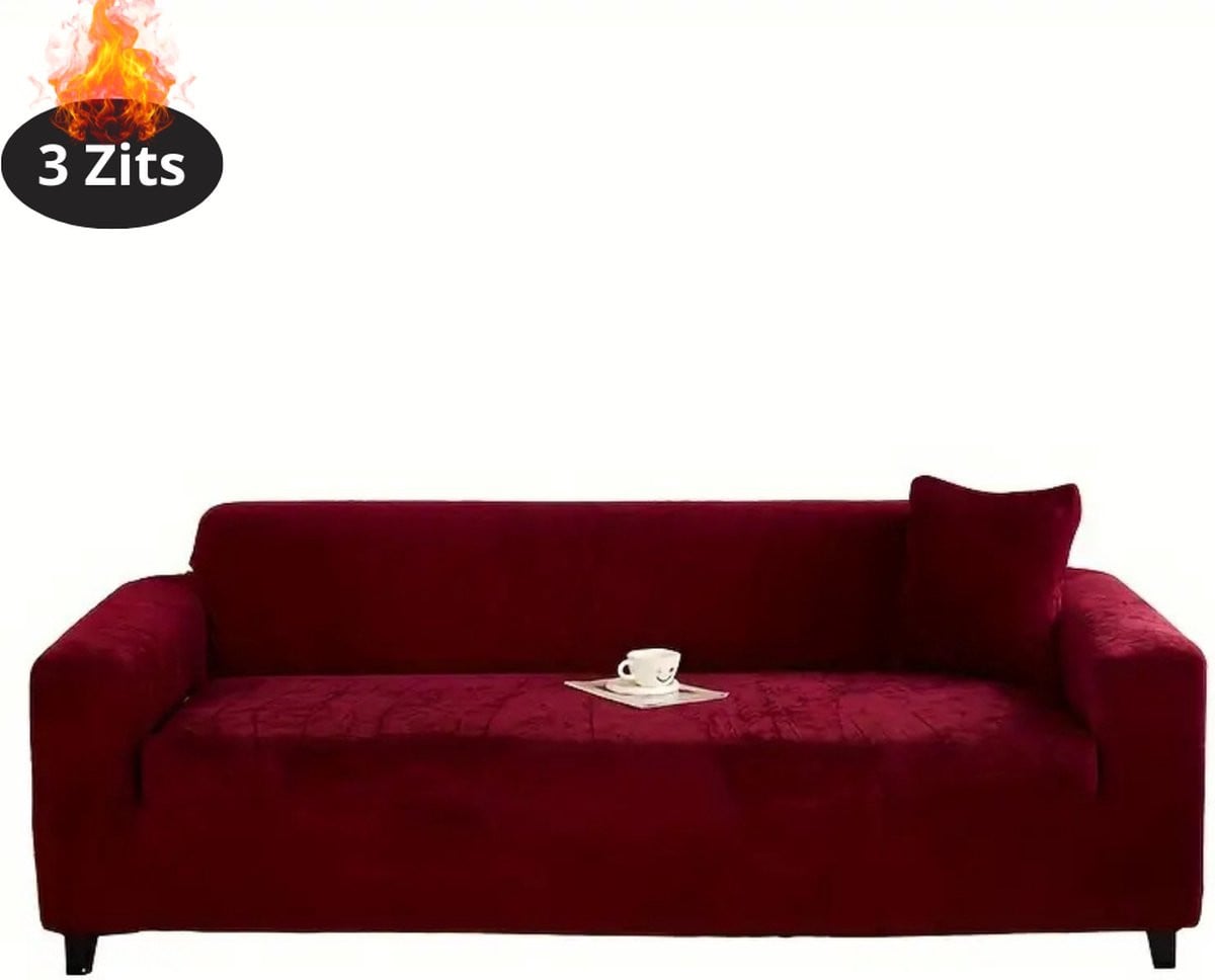 Nivard Bankhoes Bankbeschermer Stretch Pluche Bordeauxrood 3 Zits