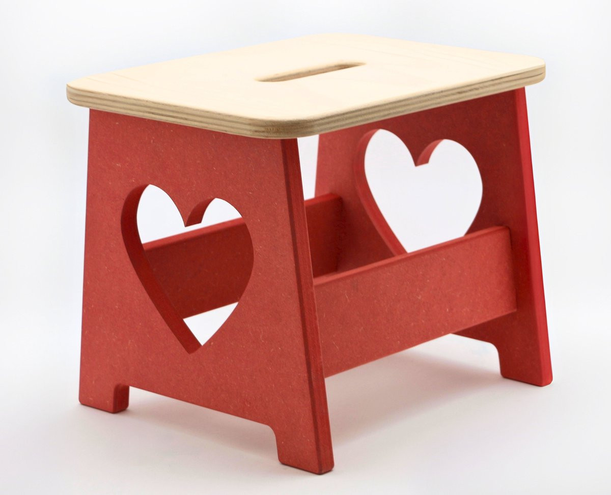 TieWood Houten kinderkruk en opstapje met hartje - Rood
