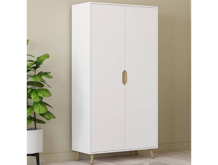 IDMARKET Armoire 2 portes HELSINKI scandinave blanc penderie 80 cm avec étagères rangement maxi capacité