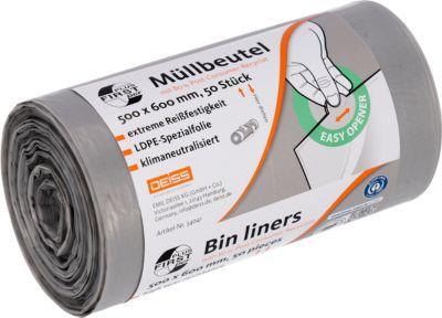 Deiss FIRST PLUS Müllbeutel, mit Tragegriff, LDPE, 14 µm, grau, B 500 x H 600 mm, 30 Liter, 1800 Stück