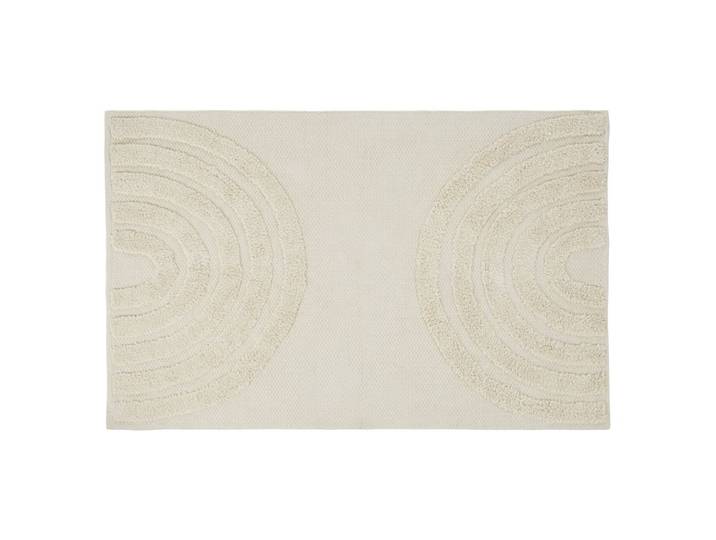 Ecrufarbener, gewebter Teppich aus recycelter Baumwolle, 140 x 200 cm